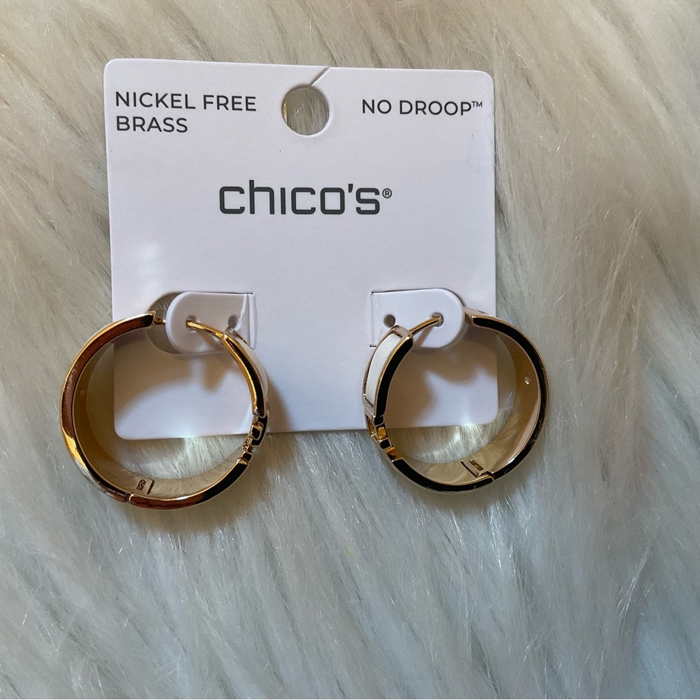 Chico’s No Droop Ecru CC Hoop Earrings - New on Card - Picture 3 of 8